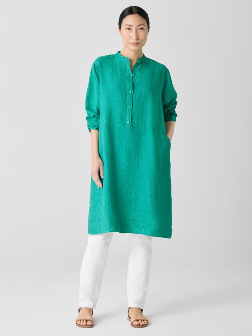 Eileen Fisher Washed Organic Linen Delave Shirtdress Large